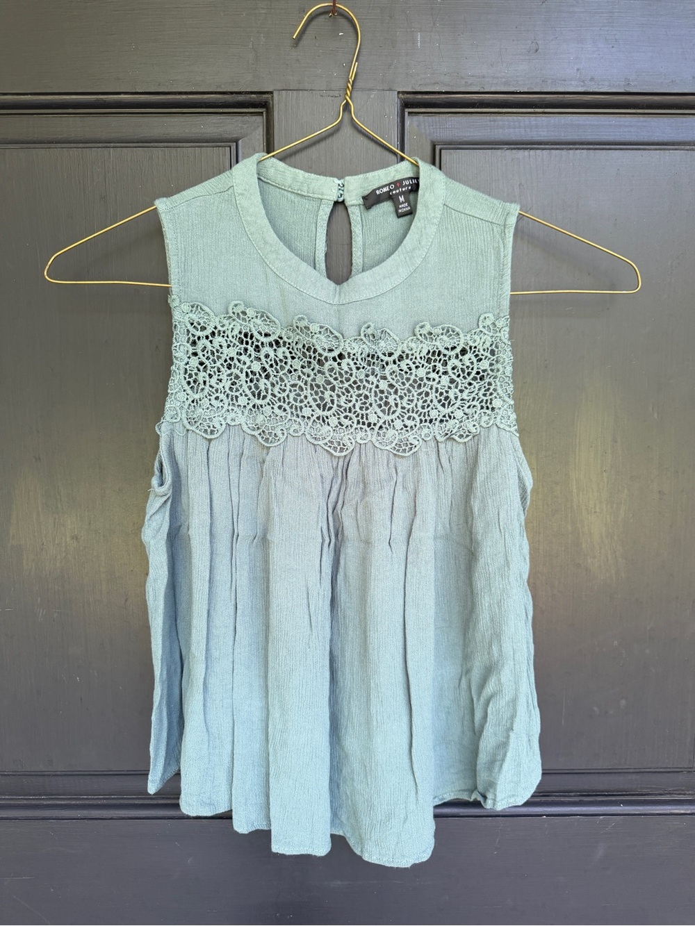 Romeo & Juliet Couture Sage Green Crochet Yoke Tank